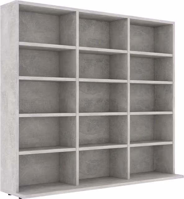 Mobile porta CD pratico 100 x 23 x 89,5 cm con 15 scomparti stile moderno legno composito grigio cemento 02_0047694