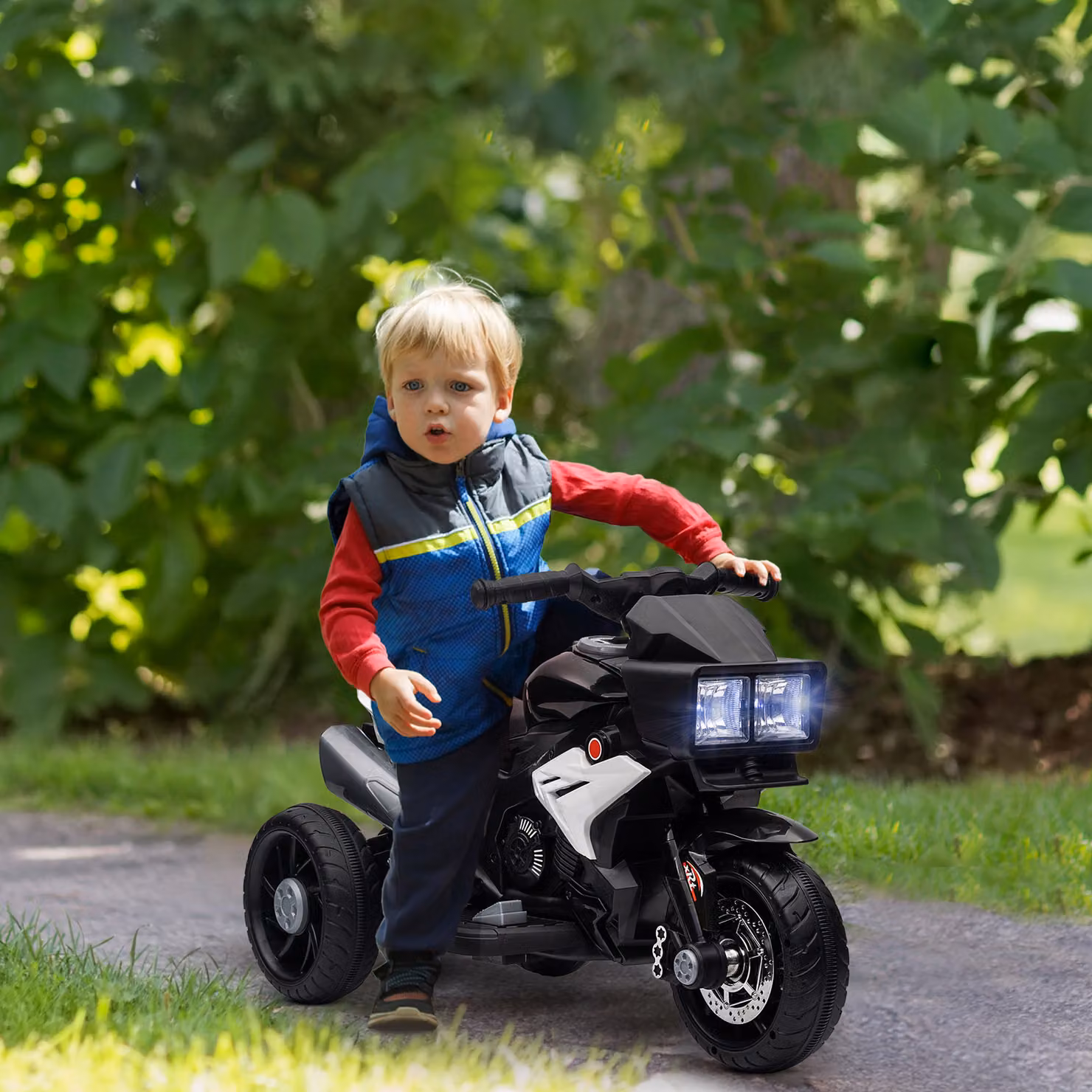 Moto Elettrica HOMCOM per Bambini 3-5 Anni con 3 Ruote, Luci e Suoni, Batteria 6V, Nero, L 86 x P 42 x H 52 cm – 2
