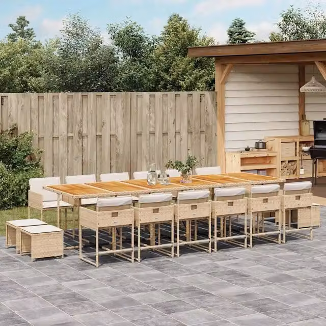 Set da Pranzo da Giardino 17 pz vidaXL in Polyrattan con Cuscini Beige e Legno di Acacia – 1