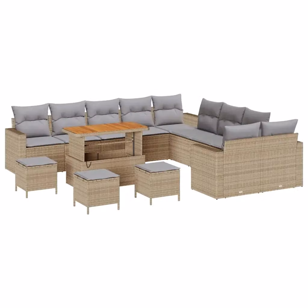 Set Divano da Giardino vidaXL 14 Pezzi a Forma di U in Polyrattan Beige con Cuscini e Tavolino – 2