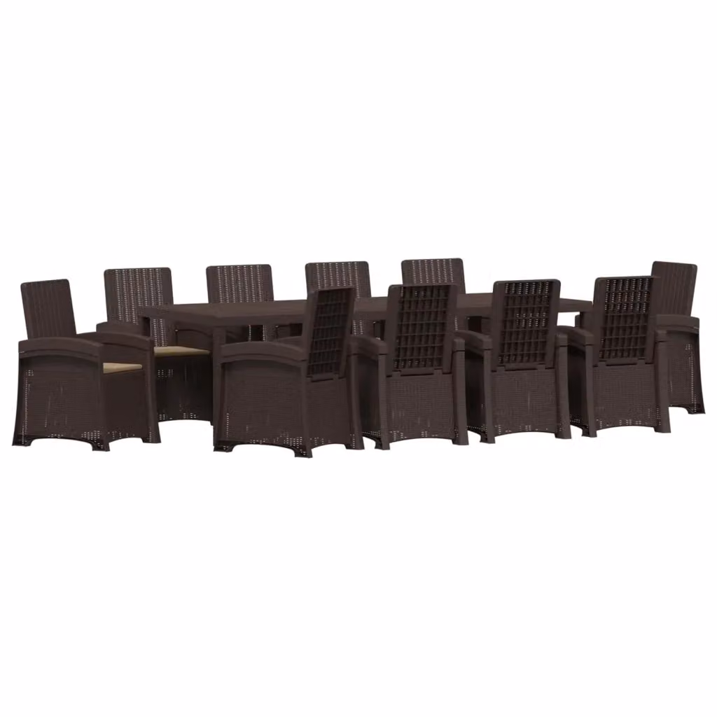 Set da pranzo da giardino moderno vidaXL in rattan sintetico da 11 pezzi, colore marrone e beige – 2