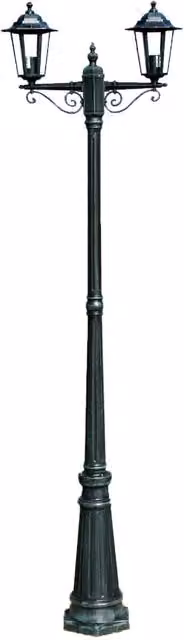 Lampada da terra decorativa doppia per esterno verde in metallo e vetro, Altezza: 215 cm