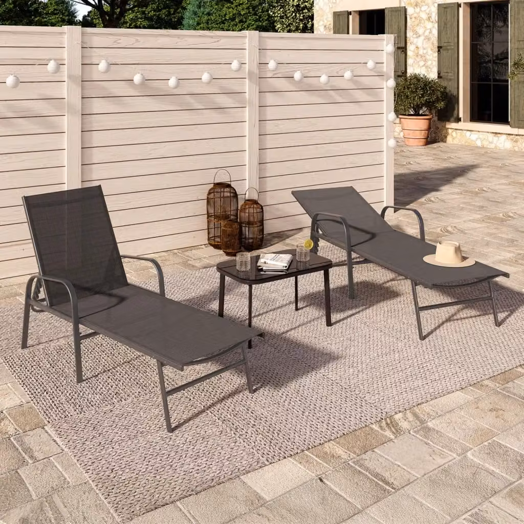 Set di 2 lettini da giardino reclinabili FIDJI IDMarket in acciaio grigio antracite e tessuto grigio – 2