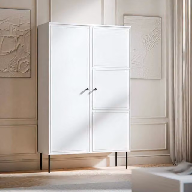 Armadio Multiuso DMORA con 2 Ante e 6 Ripiani, Bianco, L: 100 cm, H: 166 cm, P: 39 cm