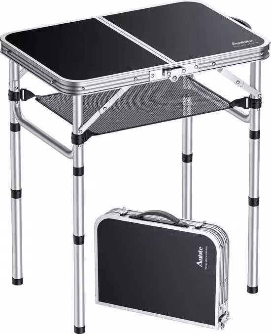 Tavolo da picnic regolabile in alluminio con rete portaoggetti, ideale per la spiaggia e il campeggio