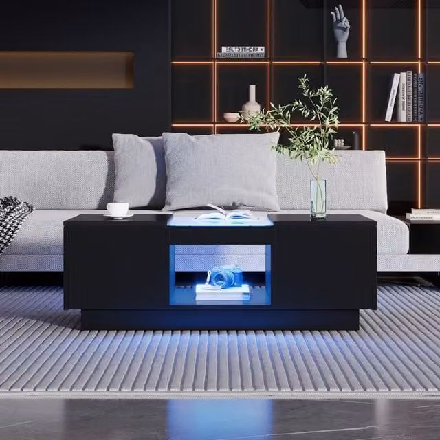 Tavolino da caffè moderno PD1 in vetro nero opaco con design rettangolare per il tuo soggiorno