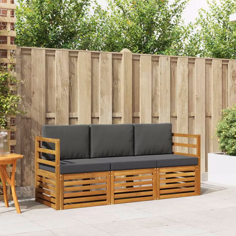Set di divani da giardino vidaXL in legno di acacia massello con cuscini, colore naturale e antracite