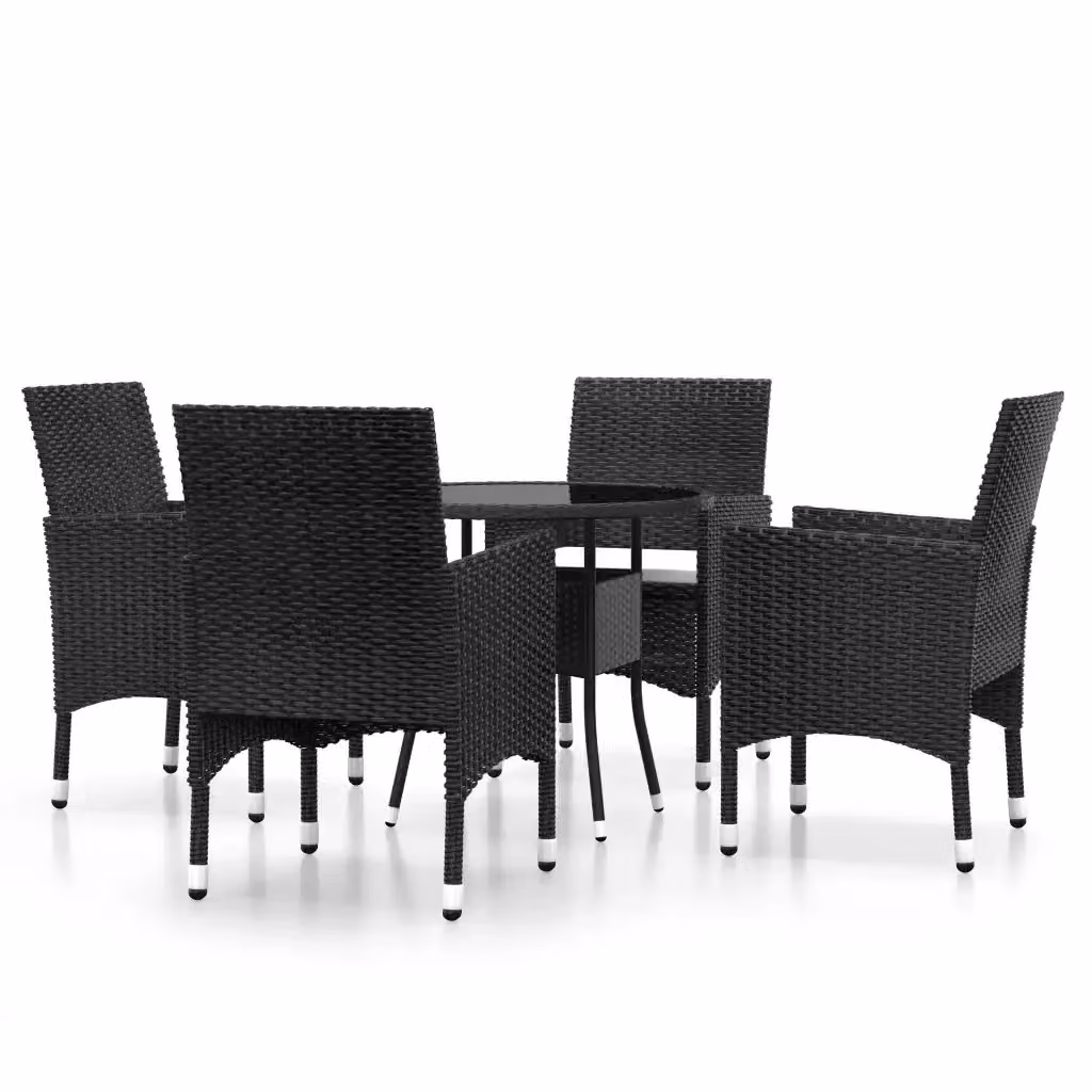 Set da pranzo per giardino e terrazzo vidaXL in 5 pezzi in polyrattan nero con piano in vetro – 2
