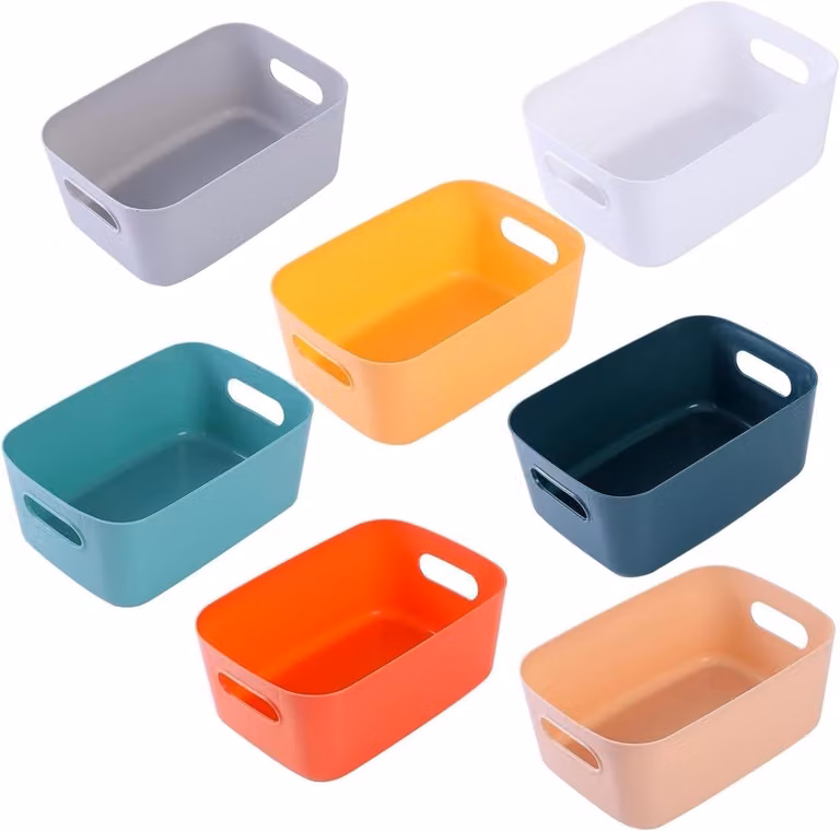 7 contenitori, cesto portaoggetti in plastica con maniglie, mobiletto contenitore, scatola portaoggetti, contenitore in plastica, organizer per bagno e cucina