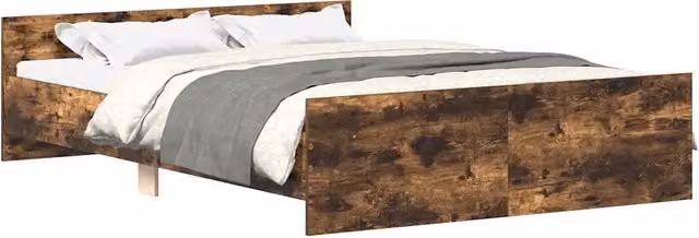 Letto matrimoniale moderno con testiera e pediera in legno Rovere Fumo L: 140 cm, P: 190 cm – 1