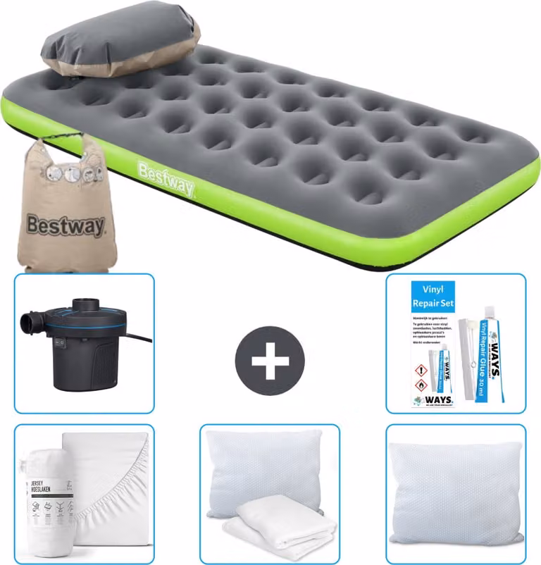Materasso gonfiabile Bestway - 1 persona - 99 x 188 x 22 cm - grigio/verde - accessori inclusi