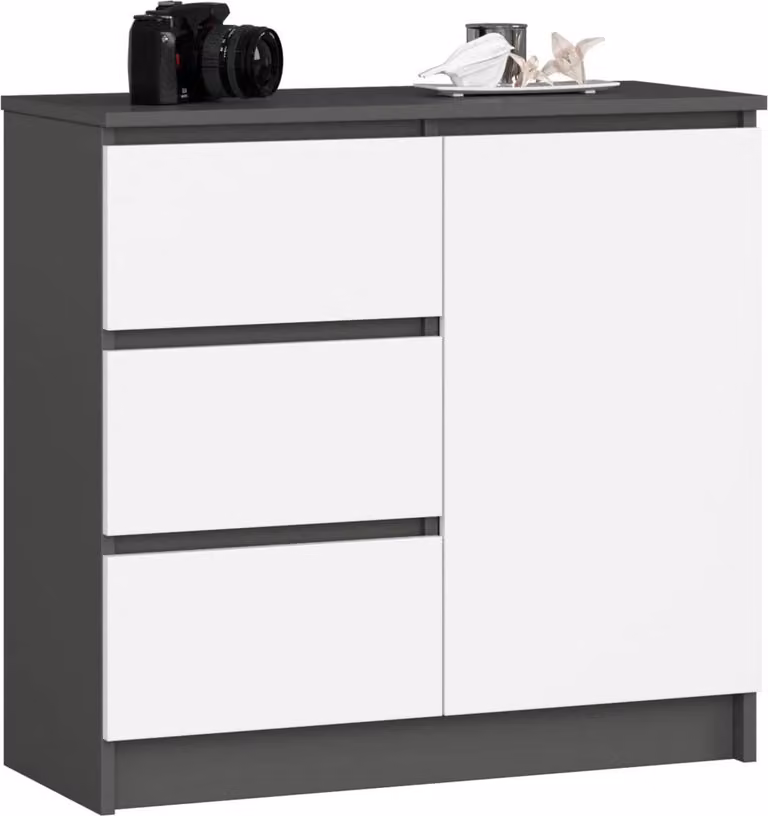 Cassettiera con cassetti e ante CIELA - grigio / bianco