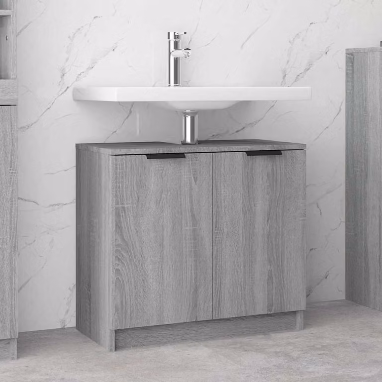 Mobiletto da bagno moderno vidaXL in legno multistrato e MDF, colore grigio, L 64,5 cm x P 33,5 cm x H 59 cm