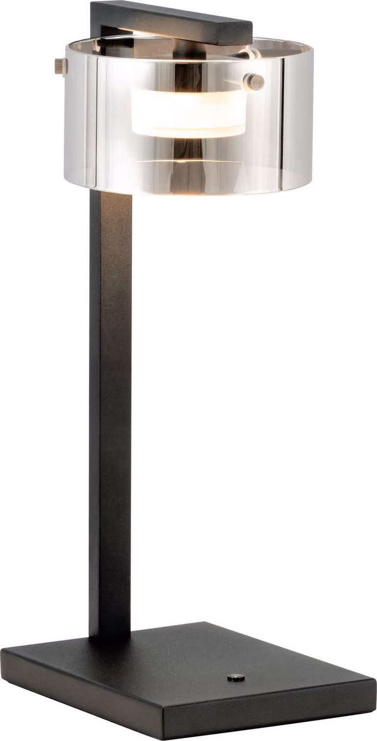 Lampada da tavolo EGLO LED Copillos, lampada da comodino, lampada da tavolo dimmerabile, acciaio nero, vetro metallizzato nero trasparente, bianco caldo