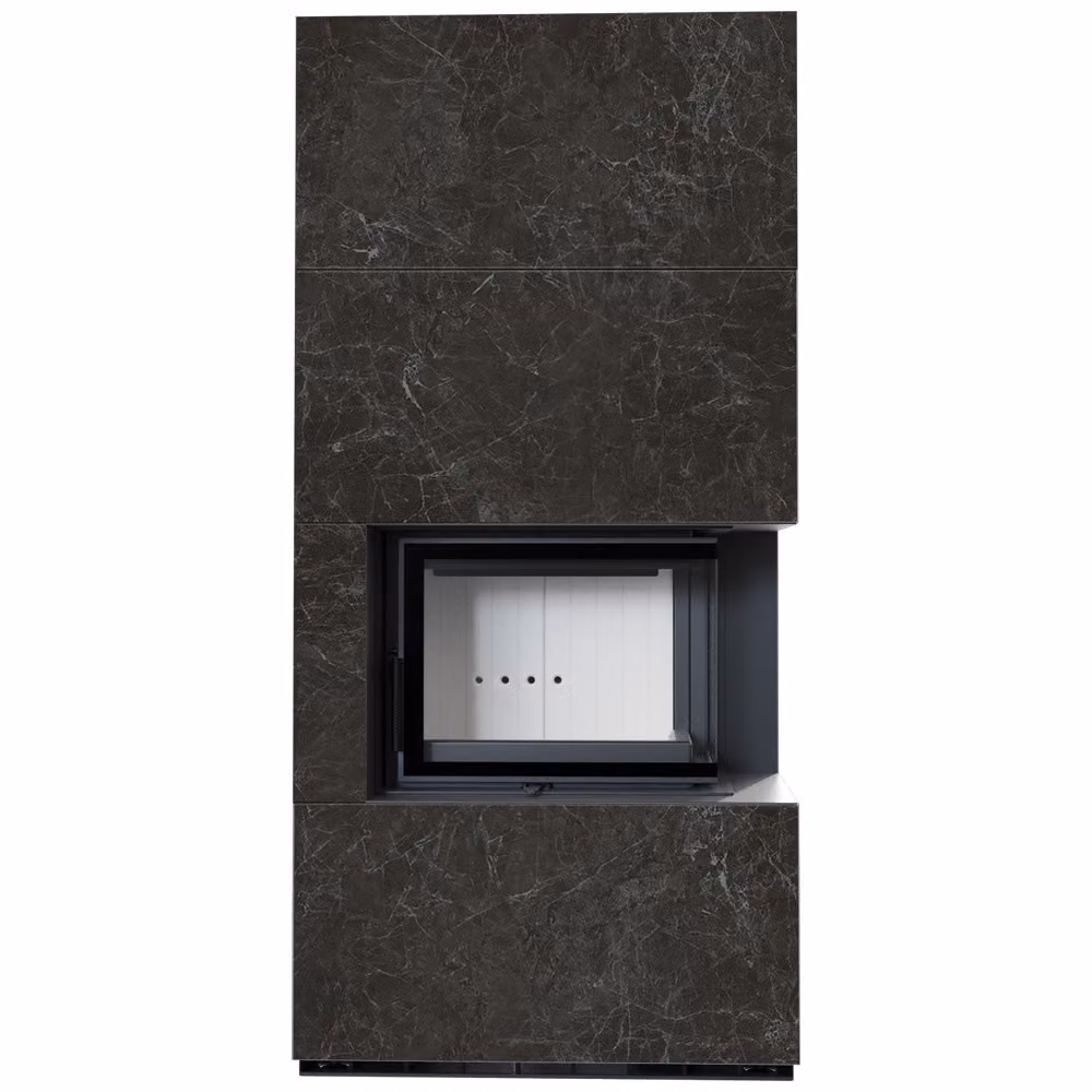 Kit caminetto KRATKI FLOKI BOX destro 8 kW Ø 160 Sinterizzazione al quarzo NATURALI NERO GRECO