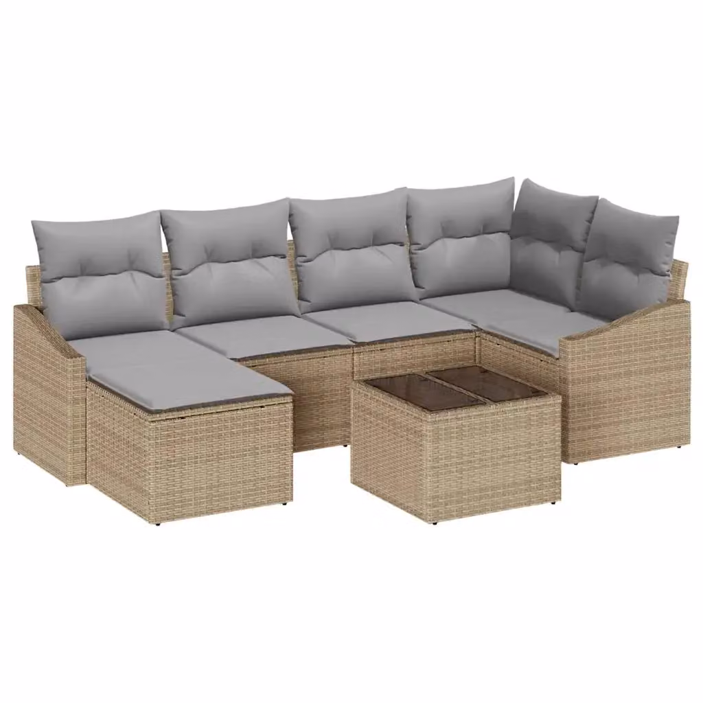 Set di divani da giardino vidaXL 7 pezzi in rattan beige con cuscini e tavolino da esterno – 2