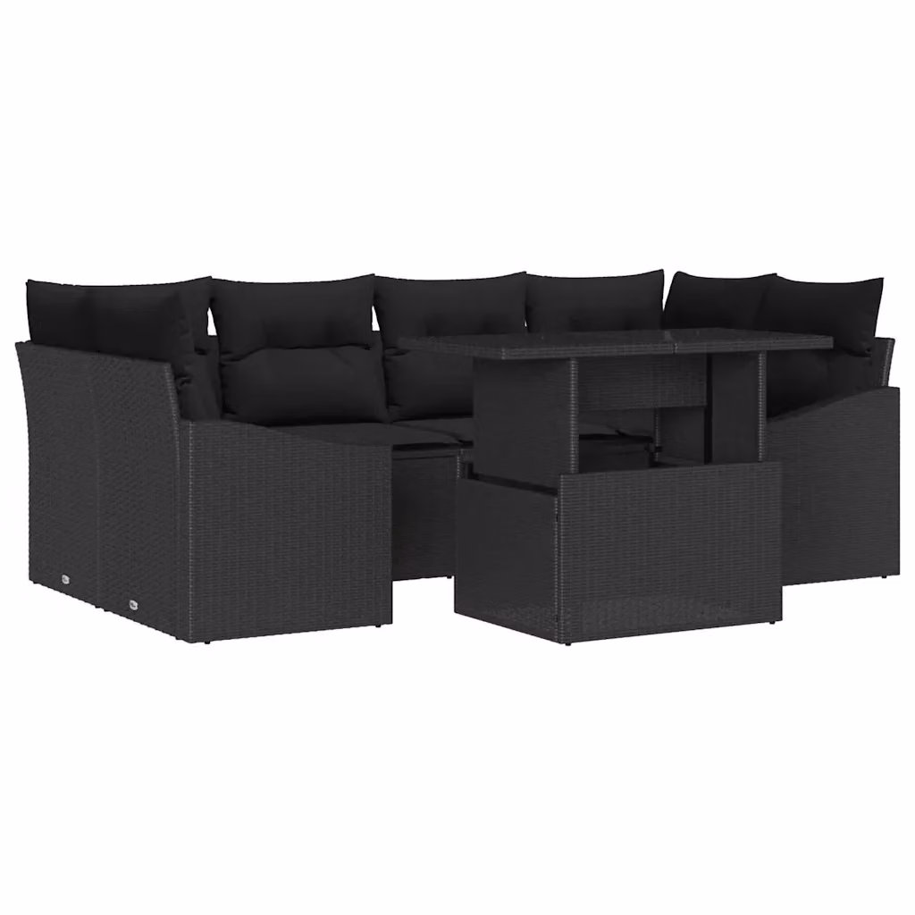 Set Divano da Giardino vidaXL 7 Pezzi in Polyrattan Nero con Cuscini e Tavolino – 2