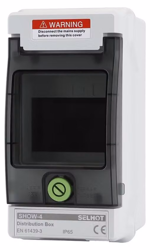 Pannello di distribuzione con 4 moduli TE e guide DIN, grado di protezione IP66 (resistente ai getti d'acqua), con sistema di chiusura