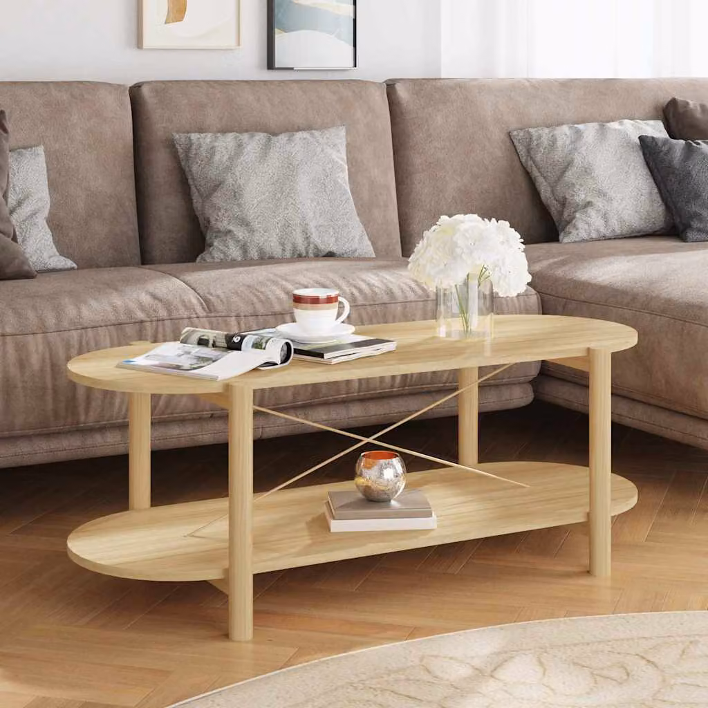 vidaXL Tavolino da Salotto in Legno di Pino, Colore Marrone e Beige, L 110 x P 48 x H 40 cm