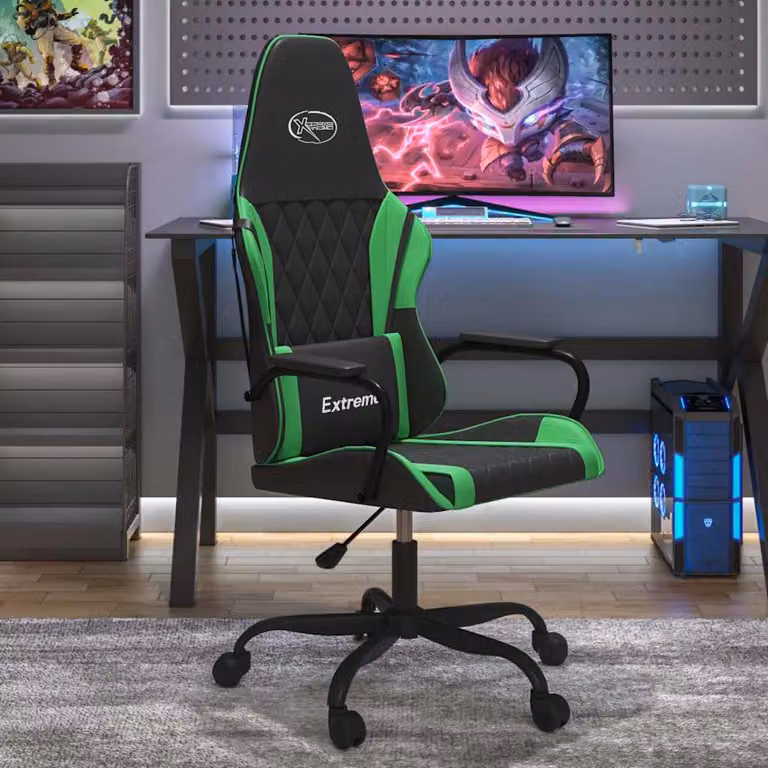 Sedia da Gaming vidaXL in Similpelle Multicolore Nero e Verde con Poggiatesta e Ruote
