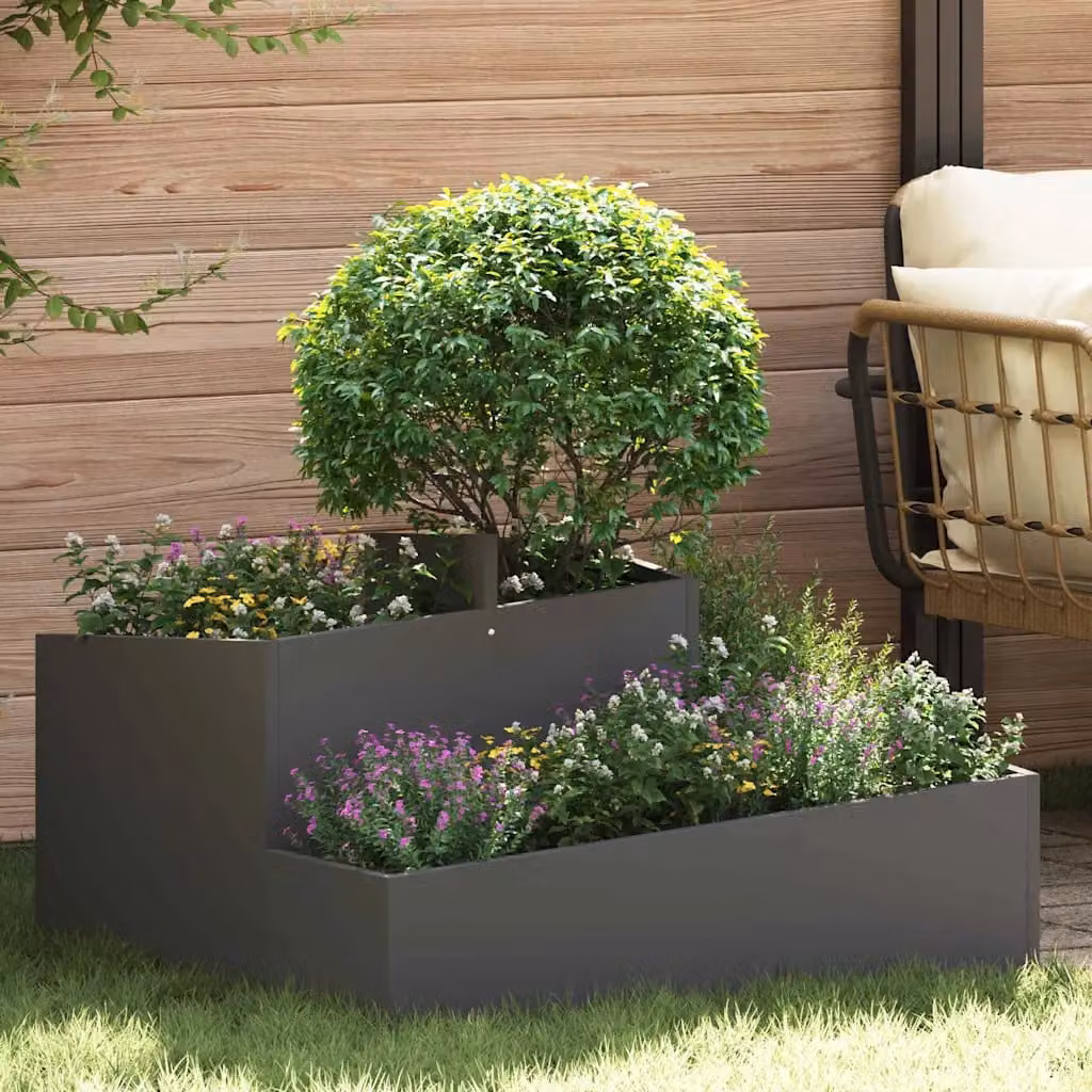 Vaso da giardino vidaXL in acciaio nero L: 80 cm, P: 80 cm, H: 50 cm