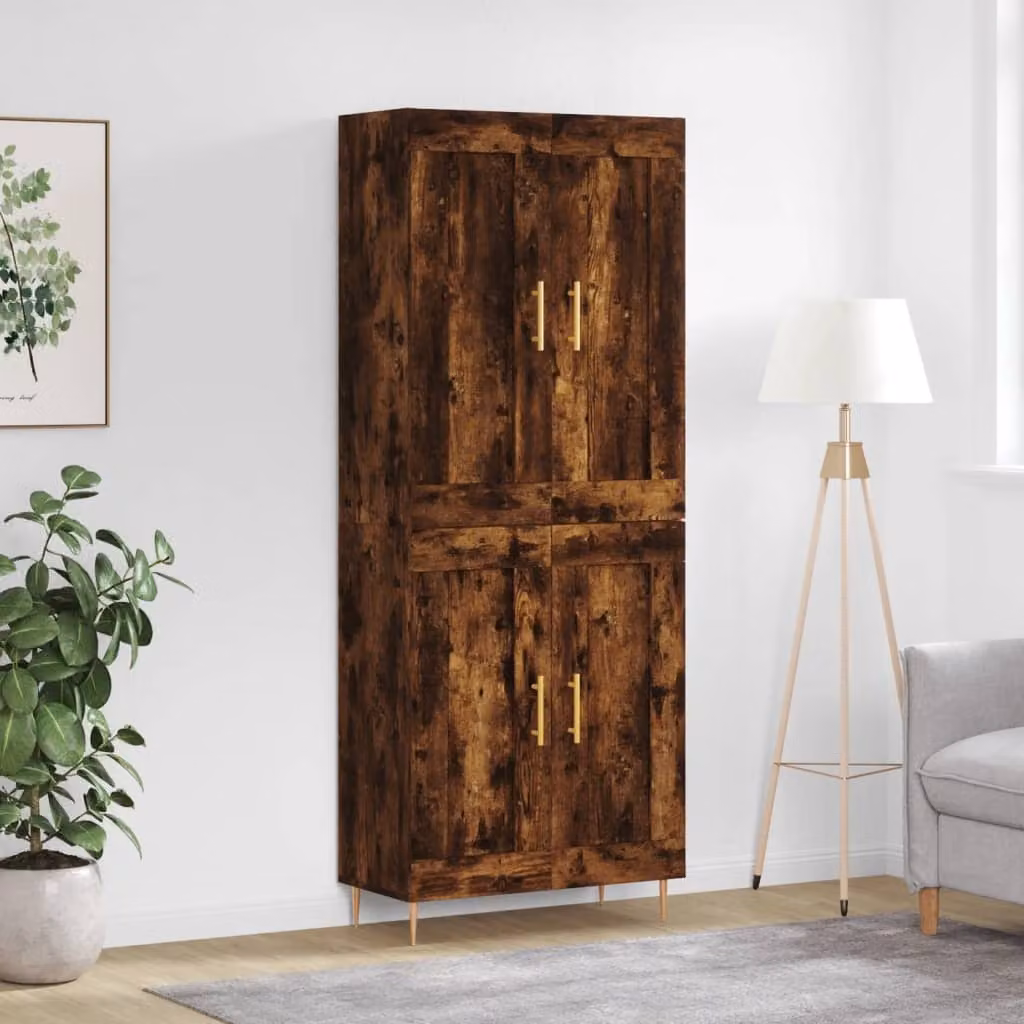 Credenza vidaXL in Legno Multistrato Rovere Fumo e Metallo, L: 69,5 cm, P: 34 cm, H: 180 cm