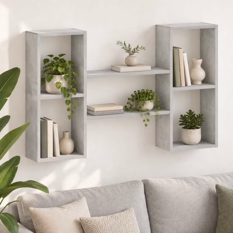 Scaffale da parete moderno vidaXL Grigio Cemento L: 102 cm, P: 17 cm, H: 59 cm