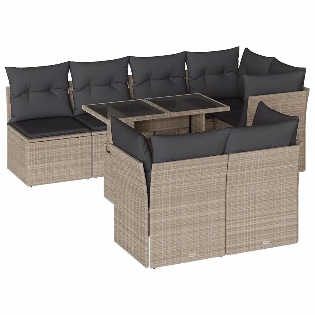 vidaXL Set Divano da Giardino 8pz a Forma di L con Cuscini Antracite e Tavolino in Vetro – 2