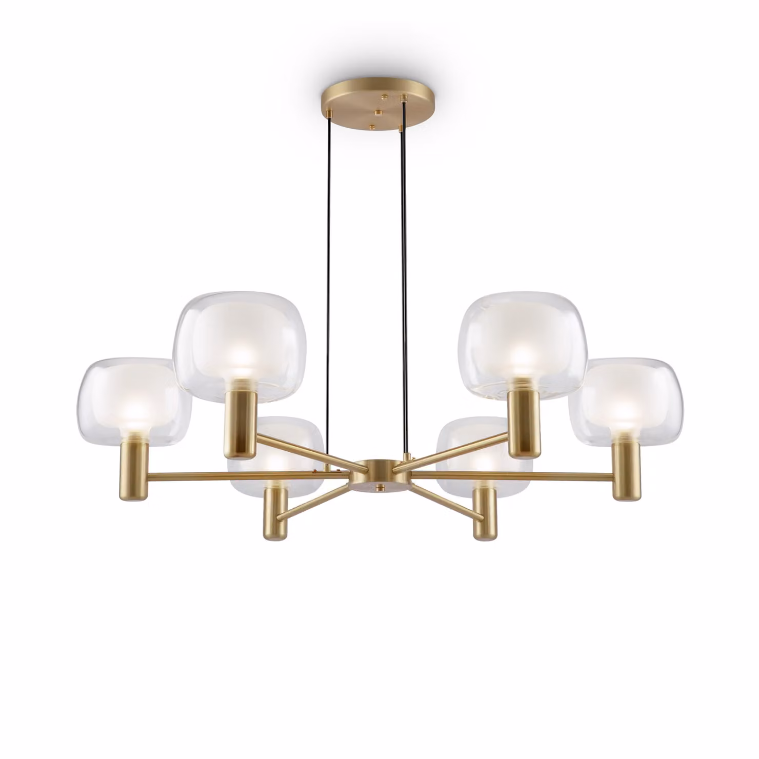 Lampadario Contemporaneo Vision Alluminio Oro 6 Luci Diffusori In Vetro Trasp