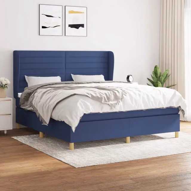 Letto Ibrido vidaXL con Giroletto a Molle e Materasso in Tessuto Blu e Bianco L/P: 160 x 200 cm
