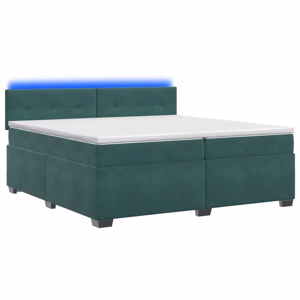 Letto con Box Spring e Materasso vidaXL in Velluto Verde con Illuminazione LED e Porte USB L/P/H: 200 x 200 x 88 cm – 2