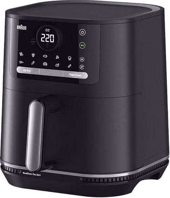 Braun HF5075 Friggitrice ad aria da 6 L, 2000 W, con display digitale e componenti lavabili in lavastoviglie, colore Nero Grigio