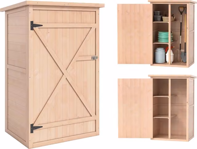 Casetta da giardino Outsunny in legno di abete impermeabile, capanno attrezzi da esterno marrone, L 75 cm x P 56 cm x H 115 cm