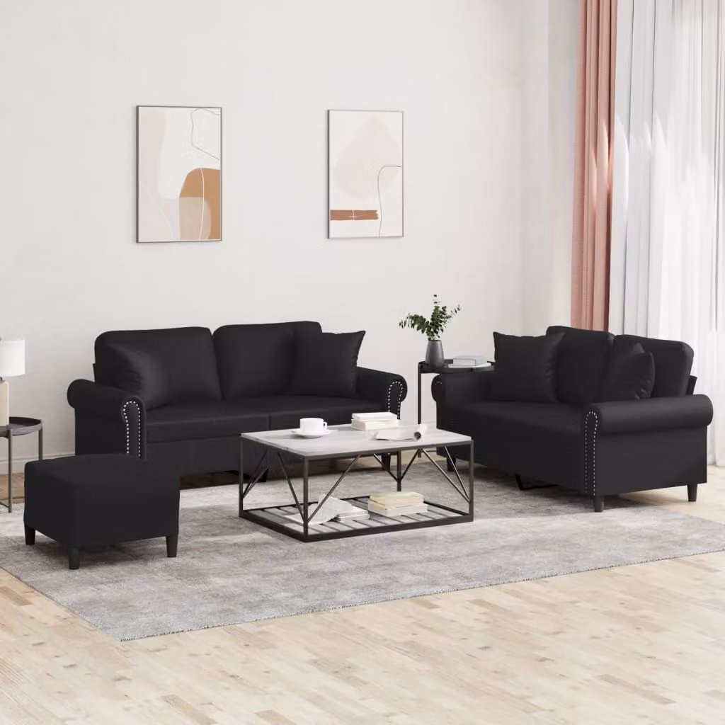 Maison Exclusive - Set divano 3 pezzi con cuscini in ecopelle nera