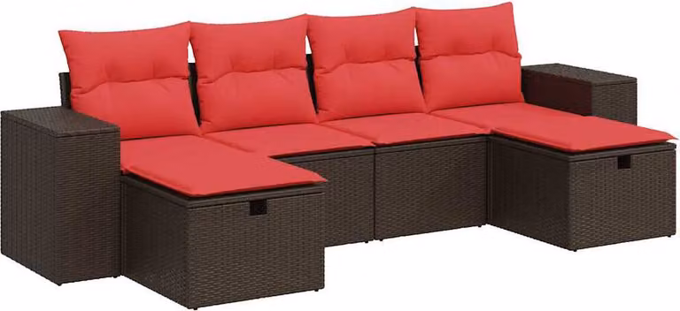 Set Divano da Giardino 6 pz con Cuscini Marrone in Polyrattan