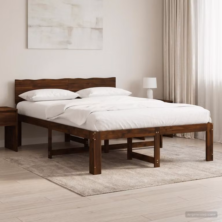 Letto matrimoniale con testiera vidaXL ROSTOCK in legno di acacia marrone scuro L/P/H: 190 x 140 x 81 cm