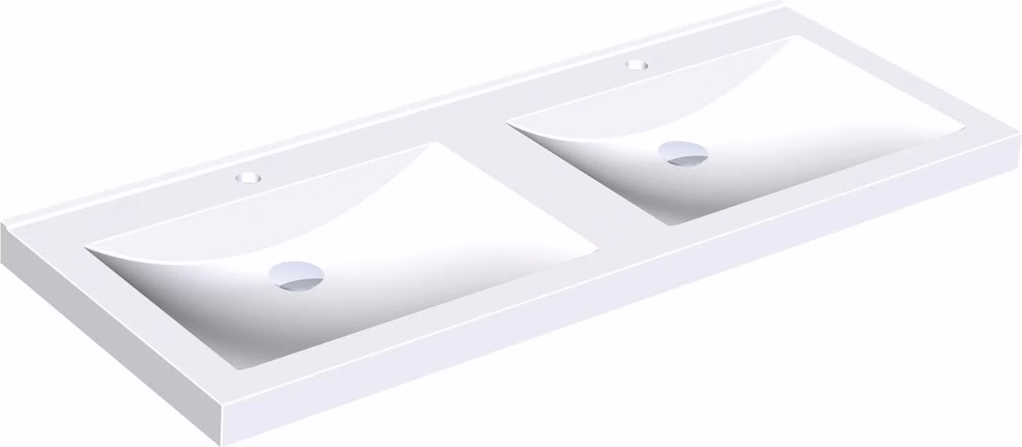 KWC AR lavabo doppio, QUADRO, MIRANIT, 1400x125x530 mm, bacino rettangolare