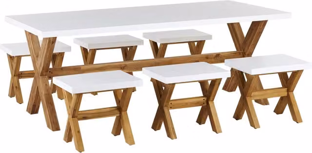 Set da giardino Beliani in legno di acacia e composito grigio e bianco con tavolo rettangolare e 6 sedie in stile industriale
