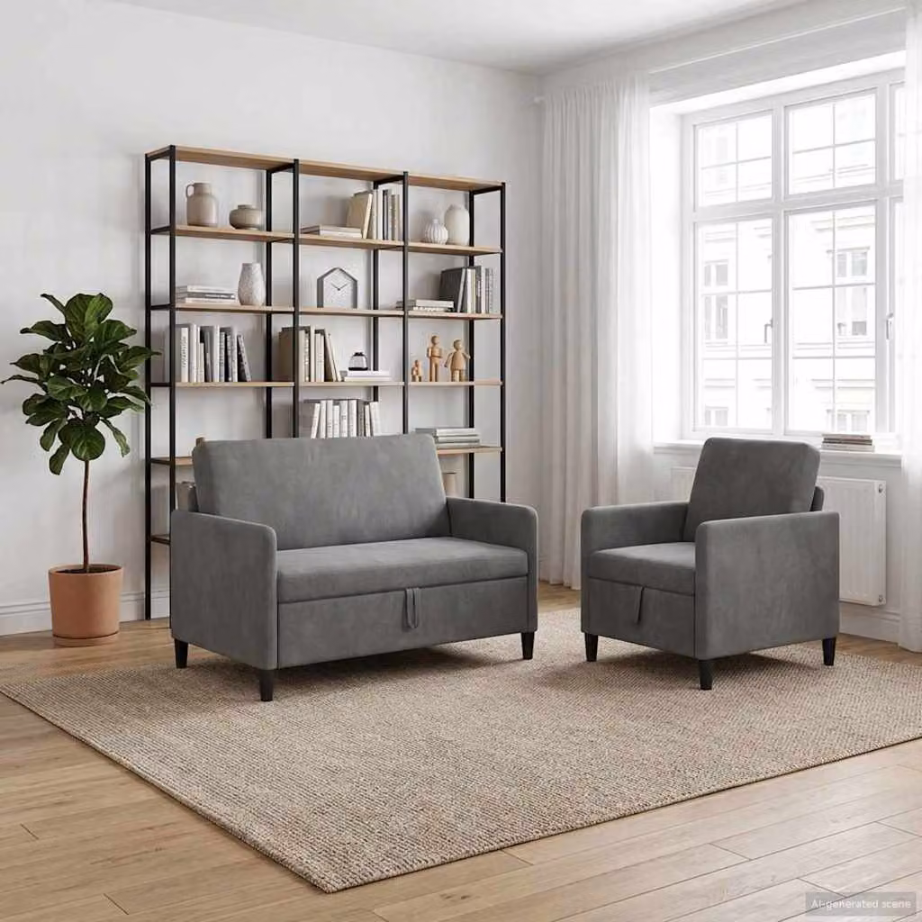 Set di 2 divani moderni vidaXL con contenitore a sollevamento, rivestimento in tessuto grigio per il tuo soggiorno