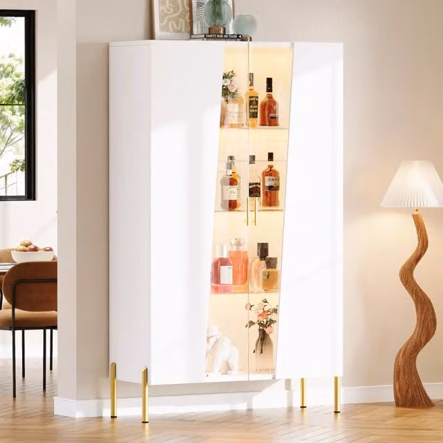 Vetrina in vetro con LED multicolore; 72 x 40 x 145 cm; bianco; in MDF e vetro temperato