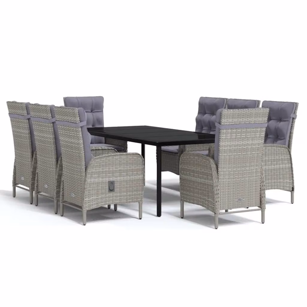 Set da Pranzo da Giardino 9 pz con Cuscini Nero e Grigio