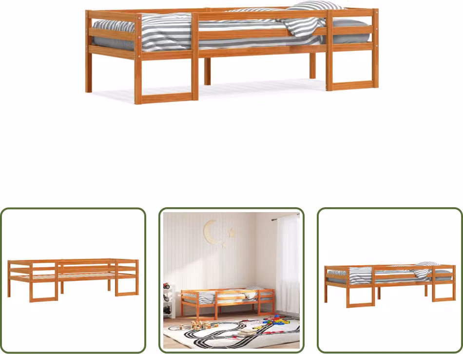 The Living Store Letto per bambini marrone cera 90x200 cm in legno di pino massiccio