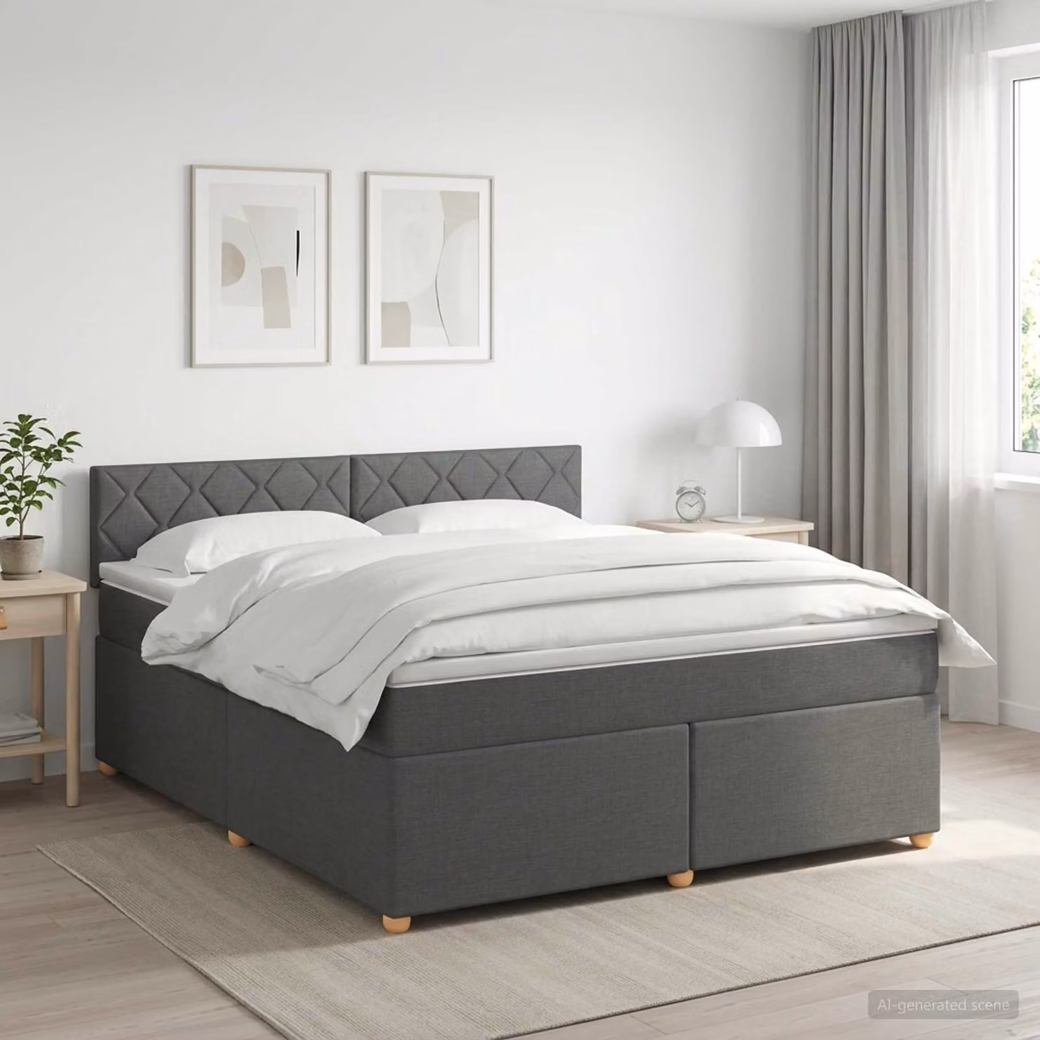 Letto box spring con materasso ibrido vidaXL Grigio e Bianco L/P: 180 x 200 cm