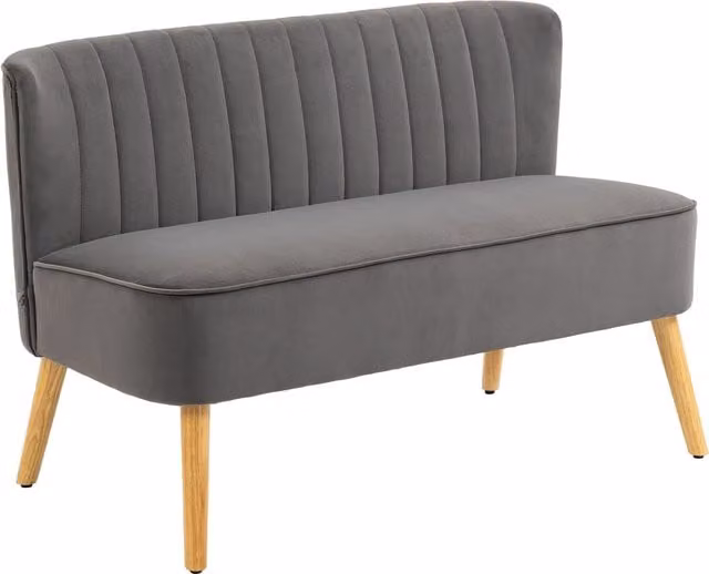 Divano a 2 posti in stile retro HOMCOM con gambe in legno, Grigio Scuro, L: 117 cm, P: 56,5 cm, H: 77 cm