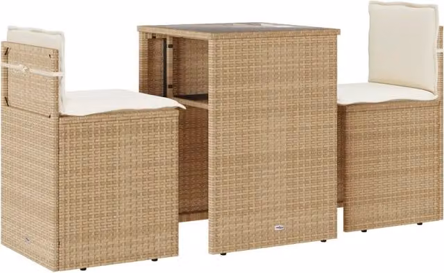 Set da Bistr¨° 3 pz | Set Salotto da Giardino con Cuscini Beige in Polyrattan