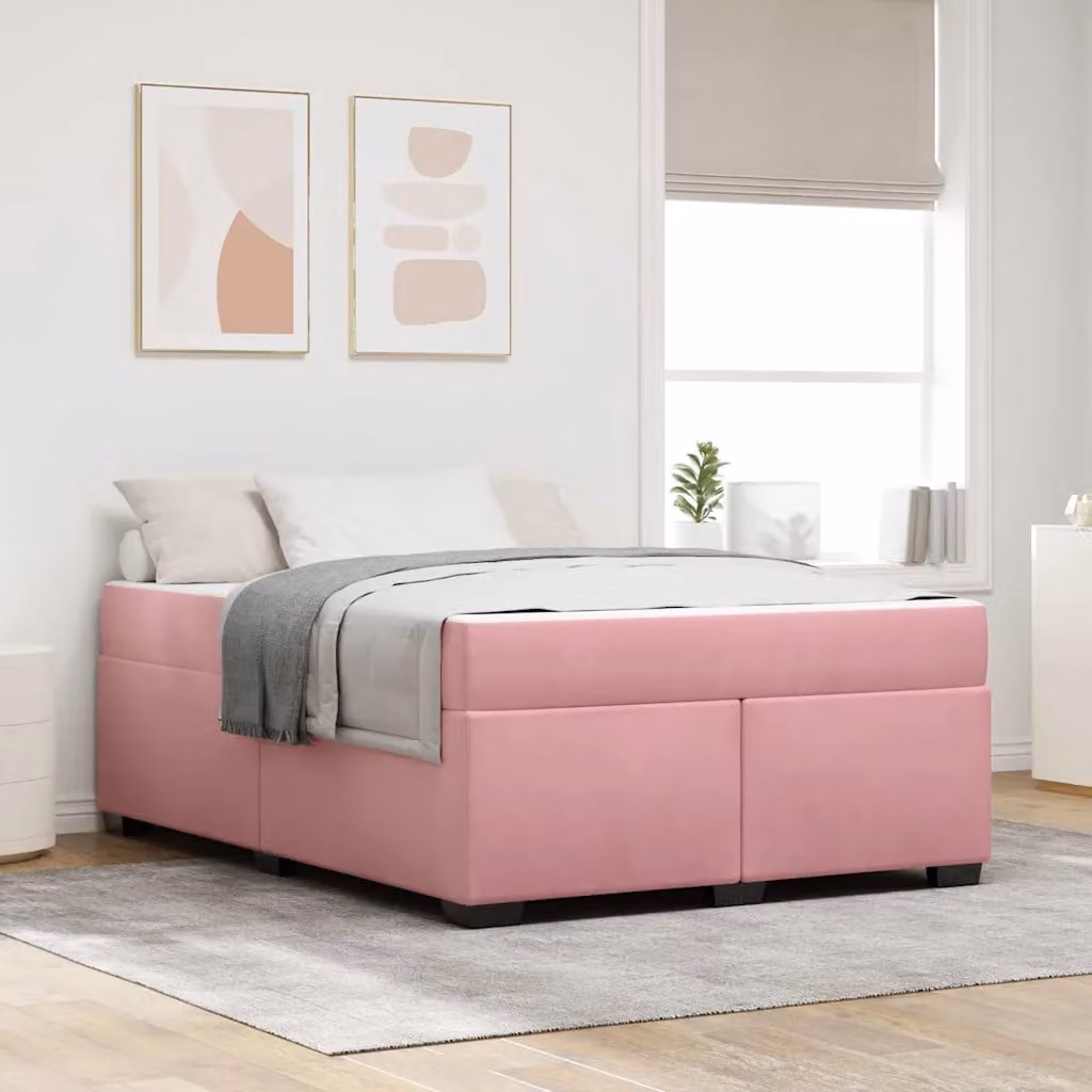 Struttura letto con materasso vidaXL in tessuto rosa, L 140 x P 200 cm – 1