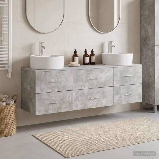 Set di Armadi da Bagno 3 pz Grigio Cemento 161 x 44,5 x 76 cm 3405870