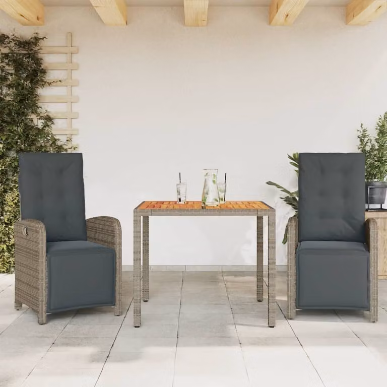 Maison Exclusive - Set da bistrot 3 pezzi con cuscini grigio in polyrattan