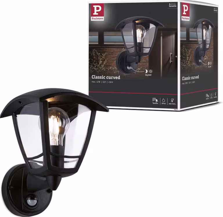 Paulmann Classic Lampada da parete curva per esterni Rilevatore di movimento crepuscolare (IR)