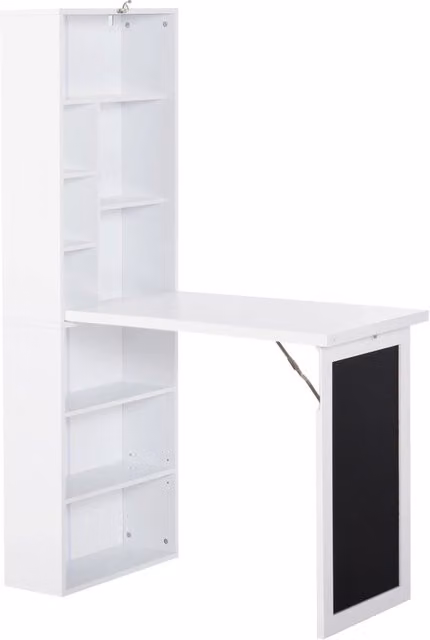 Scrivania da Scrittura Moderna HMC con Piano Pieghevole e Libreria Bianca L: 98 cm, P: 51 cm, H: 153 cm